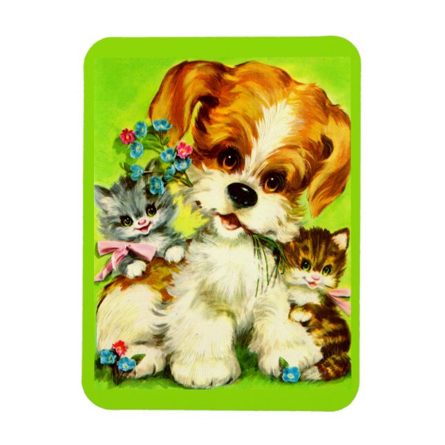 cute puppy and smiling kittens magnet (Vertical)
