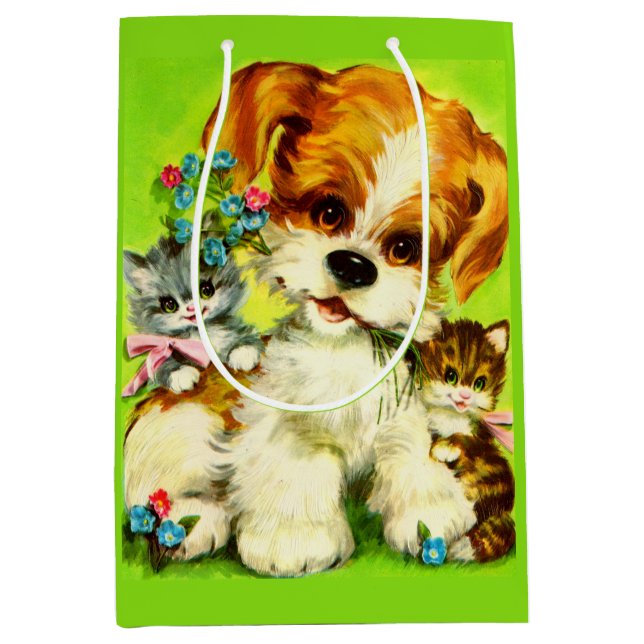 cute puppy and smiling kittens medium gift bag (Front)