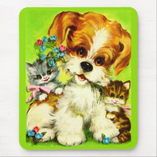 cute puppy and smiling kittens mouse pad