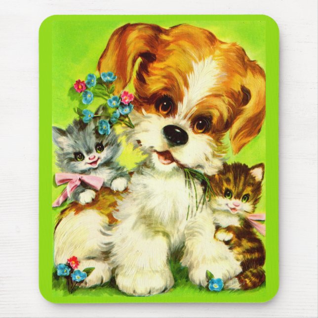 cute puppy and smiling kittens mouse pad (Front)