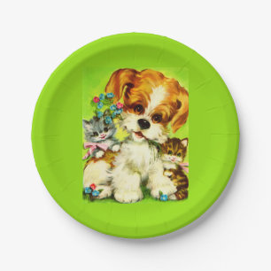 cute puppy and smiling kittens paper plates