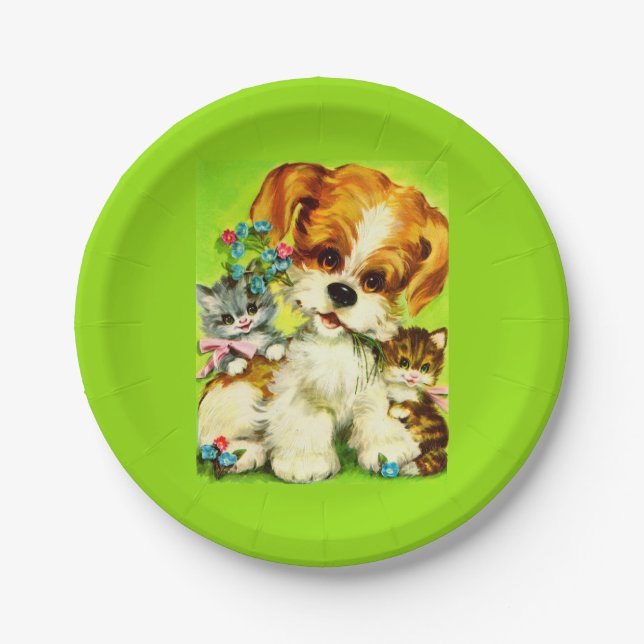 cute puppy and smiling kittens paper plates (Front)