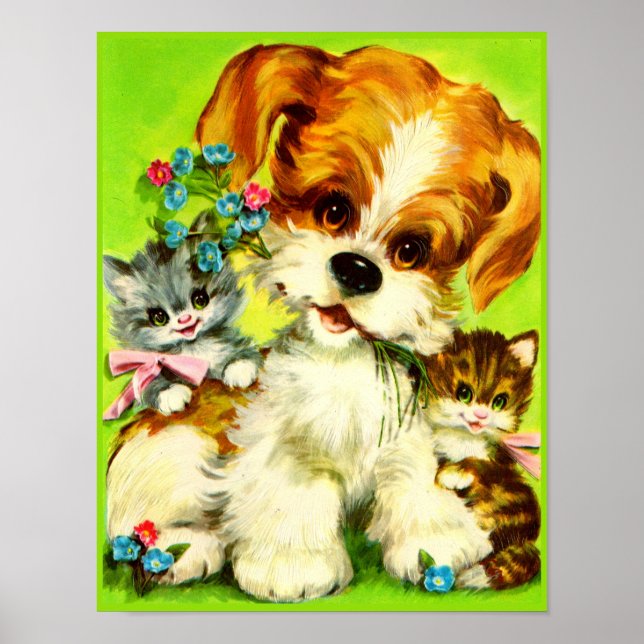cute puppy and smiling kittens poster (Front)