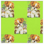 cute puppy and smiling kittens print fabric
