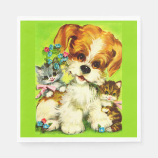 cute puppy and smiling kittens print napkins