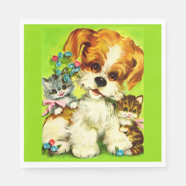 cute puppy and smiling kittens print napkins (Front)