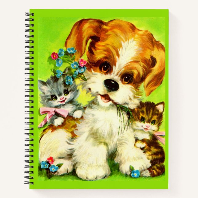 cute puppy and smiling kittens print notebook (Front)