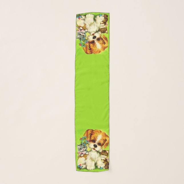 cute puppy and smiling kittens print scarf (Front)