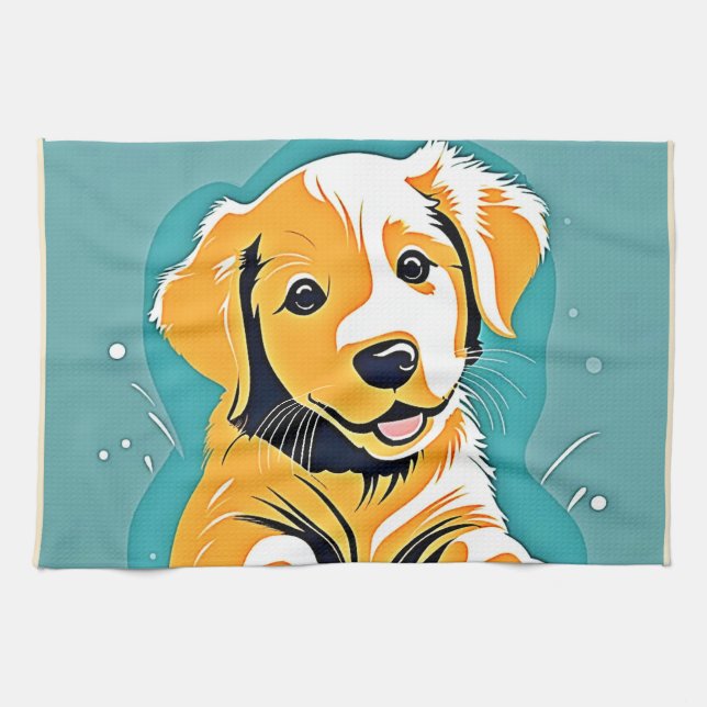 Cute Puppy Art Design Kitchen Towel (Horizontal)