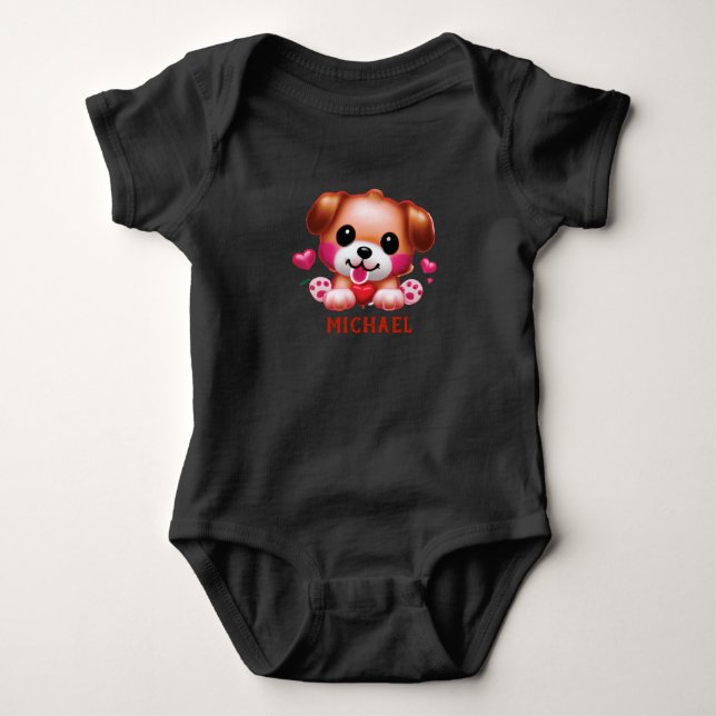 Cute Puppy  Baby Boys Personalized Valentine  Bodysuit (Front)