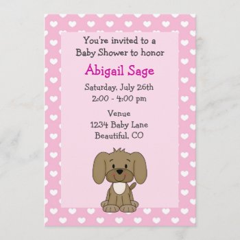 Cute Puppy Baby Girl Shower Invitation by TheCutieCollection at Zazzle