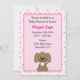 Cute Puppy Baby Girl Shower Invitation