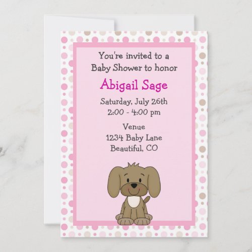 Cute Puppy Baby Girl Shower Invitation