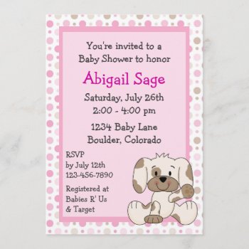Cute Puppy Baby Girl Shower Invitation by TheCutieCollection at Zazzle