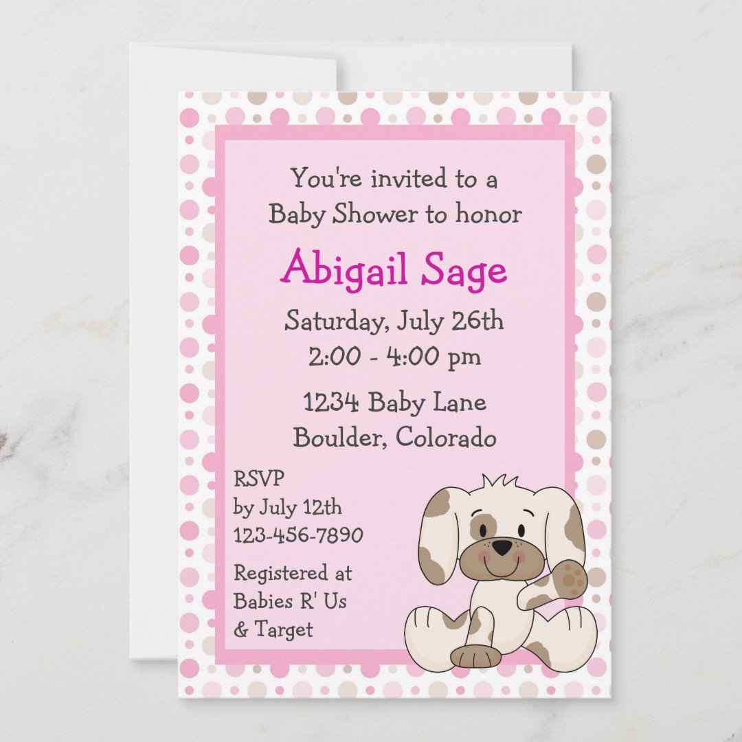 Cute Puppy Baby Girl Shower Invitation Zazzle