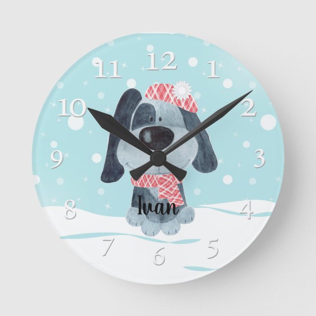 Cute puppy, baby round clock (Front)
