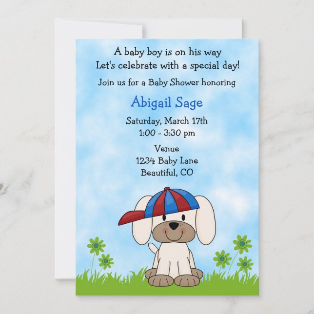 Cute Puppy Baby Shower Invitation for Boys (Front)