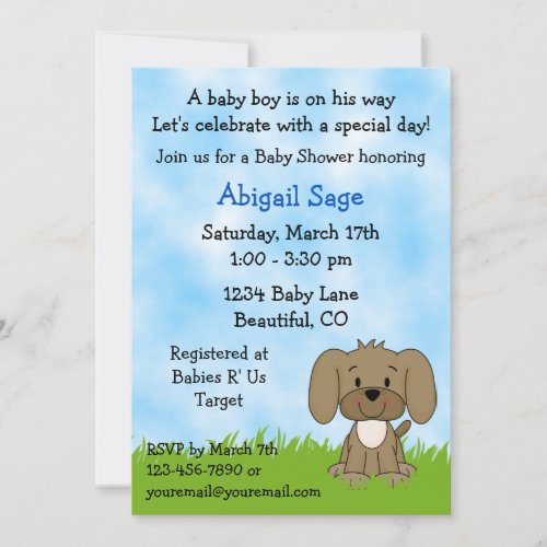 Cute Puppy Baby Shower Invitation for Boys
