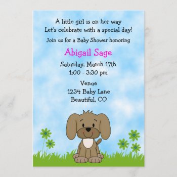 Cute Puppy Baby Shower Invitation For Girls by TheCutieCollection at Zazzle