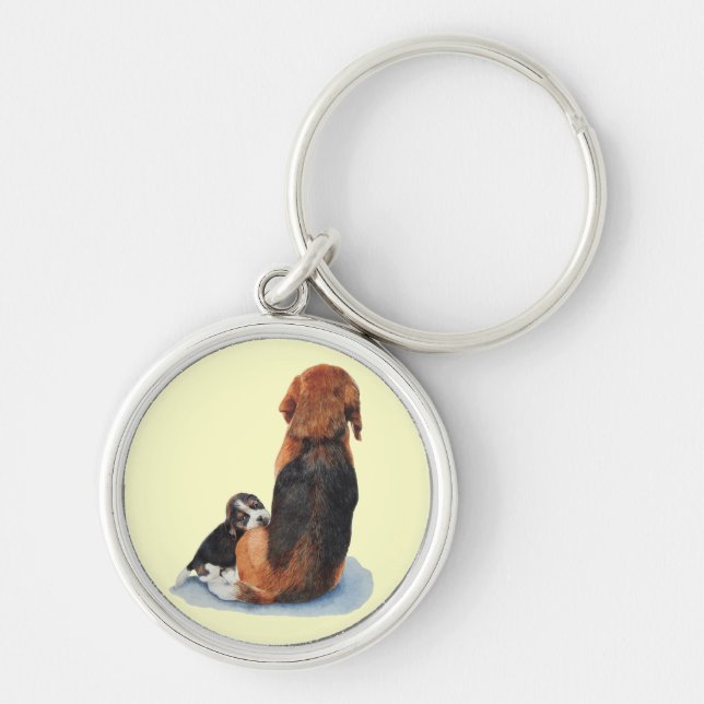 Cute puppy beagle and mum dog realist art keychain (Front)