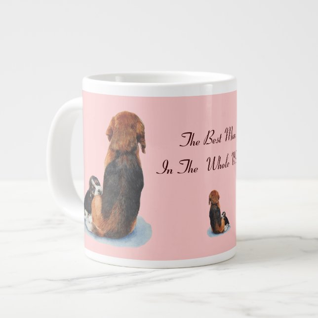 Cute puppy beagle cuddling mom dog portrait large coffee mug (Front Left)