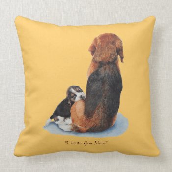 Cute Puppy Beagle Cuddling Mom Dog Throw Pillow by artoriginals at Zazzle