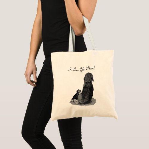 Cute puppy beagle cuddling mom dog tote bag