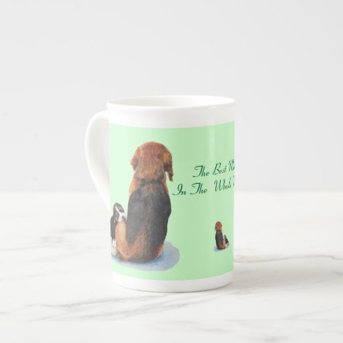 cute puppy beagle cuddling mom dog with slogan bone china mug