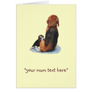 Cute puppy beagle cuddling mum dog cards