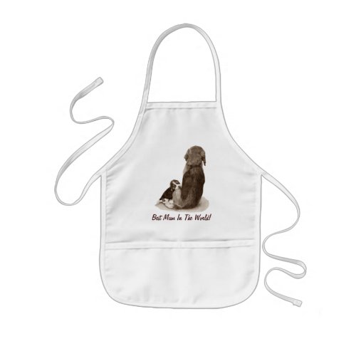 Cute puppy beagle cuddling mum dog kids apron