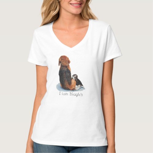 cute puppy beagle cuddling mum dog T_Shirt