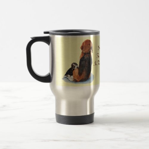 Cute puppy beagle cuddling mum dog travel mug