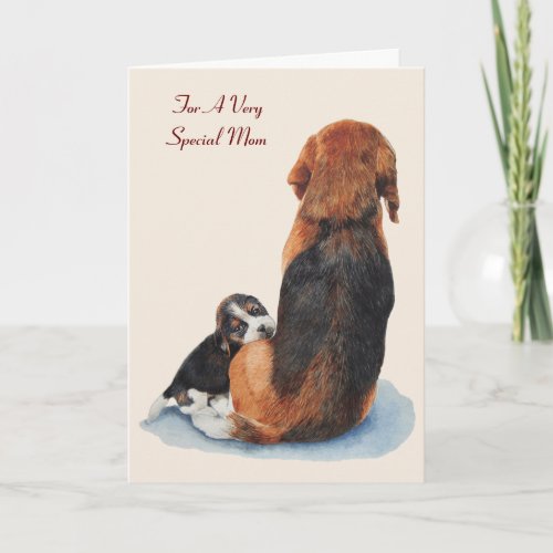 cute puppy beagle with mom dog art original verse card