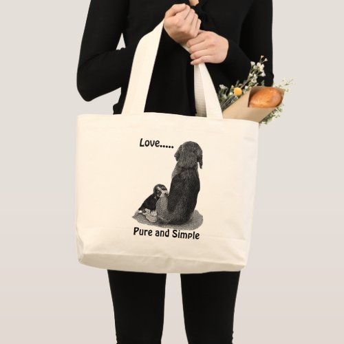 Cute puppy beagle with mom dog black and white large tote bag