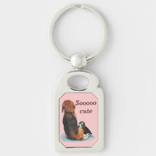 Cute puppy beagle with mom dog keychain