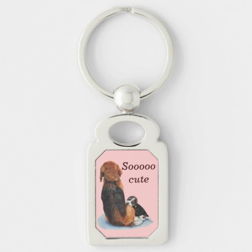 Cute puppy beagle with mom dog keychain