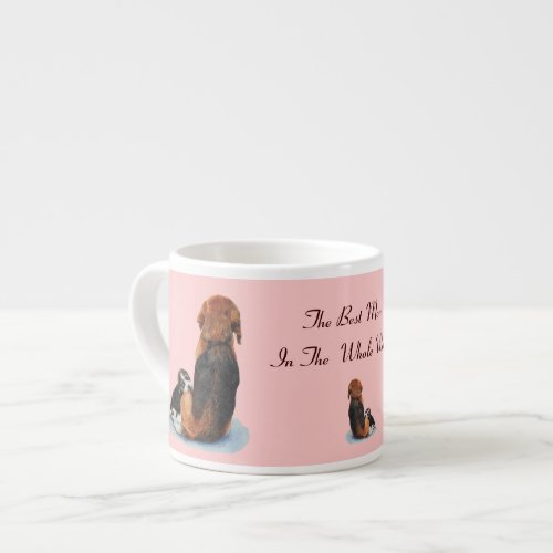 Cute puppy beagle with mom dog portrait art espresso cup