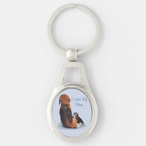 cute puppy beagle with mom dog realist art keychain