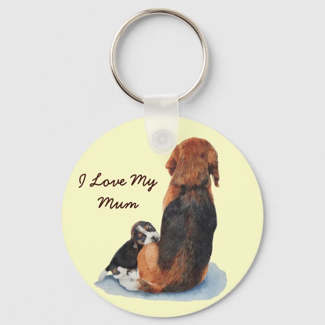 Cute puppy beagle with mum dog keychain (Front)