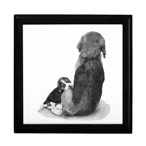 Cute puppy beagle with mum dog realist art keepsake box