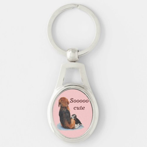 Cute puppy beagle with mum dog realist art keychain