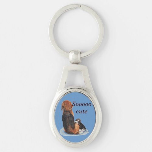 Cute puppy beagle with mum dog realist art keychain