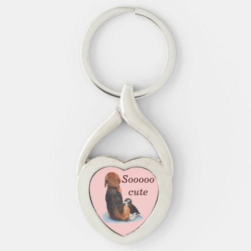 cute puppy beagle with mum dog realist art keychain