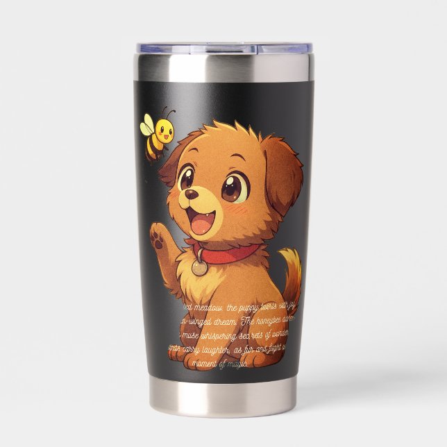 Cute Puppy & Bee Thermal Tumbler  (Front)