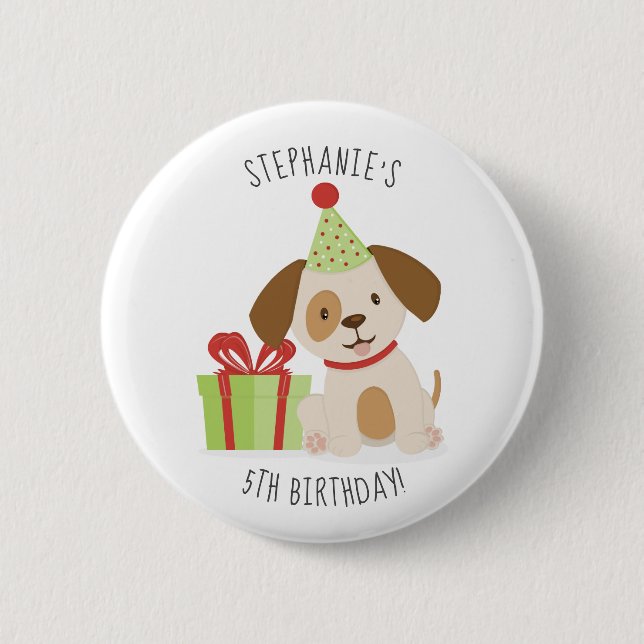 Cute Puppy Birthday Button (Front)