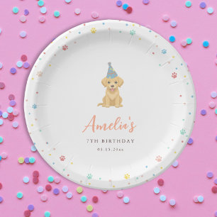 Cute Puppy Birthday Pawty Pink Paper Plates