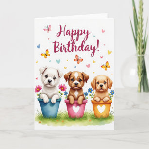 Cute Puppy Birthday Pot Card