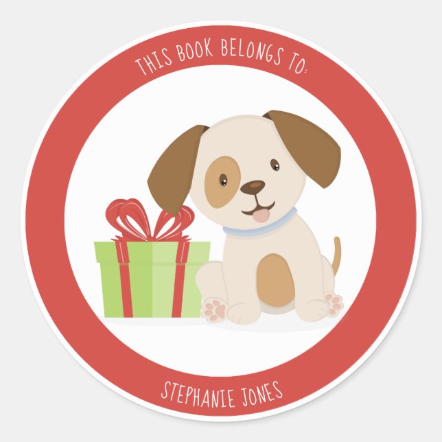 Cute Puppy Birthday This Book Belongs to Classic Round Sticker (Front)
