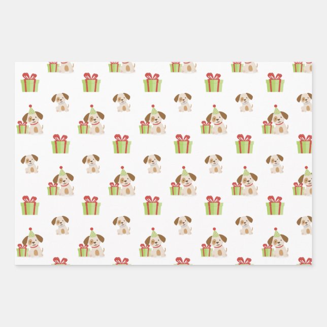 Cute Puppy Birthday Wrapping Paper Sheets (Front)