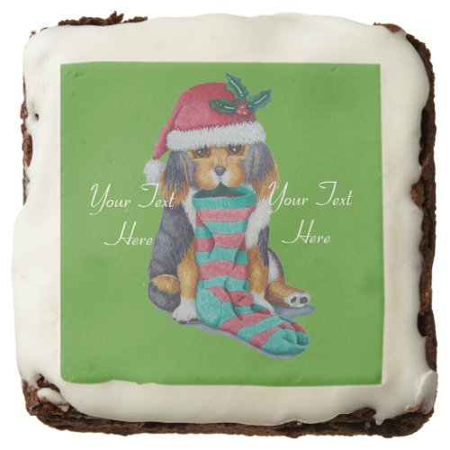 cute puppy black and brown with christmas stocking brownie